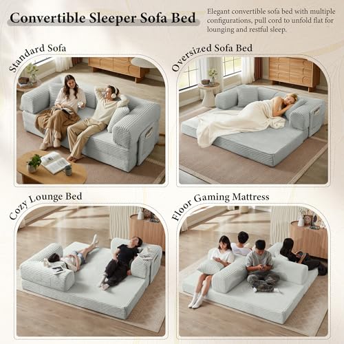Image of AUGOP Futon Sofa Bed Boneless Couch for Living Room,Pull Out Couch with Sleeper Sofa,Day Bed Couch with Storage Pocket,Removable Corduroy with 2 Pillow