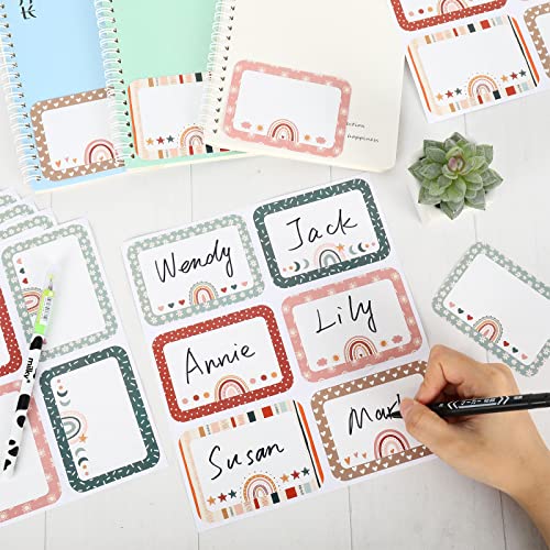 Image of Whaline 144Pcs Boho Rainbow Name Tag Stickers Back to School Boho Classroom Decor 6 Styles Multipurpose Nametags Adhesive Desk Cubby Labels for School Office Teachers Students, 3.5 x 2.6 Inch