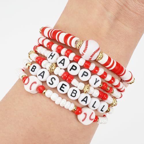 Image of Football Baseball Soccer Beaded Bracelets for Women Stackable Game Day Sports Theme Bracelet
