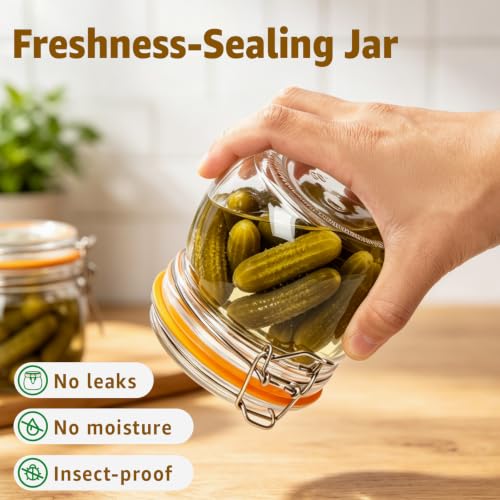 Image of Small Glass Storage Jars with Airtight Lids Wide Mouth 17 oz 6 Pack