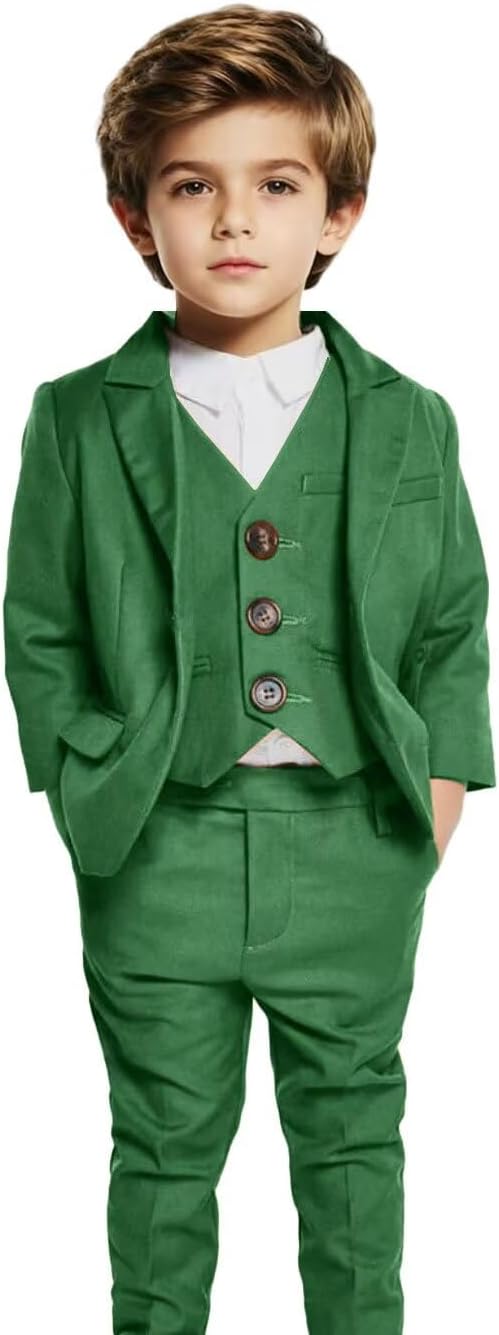 ORBITRAY 3 Pieces Suede Boys' Suit Boys’ Formal Suit Toddler Tuxedos for Wedding Guest Outfit for Teens