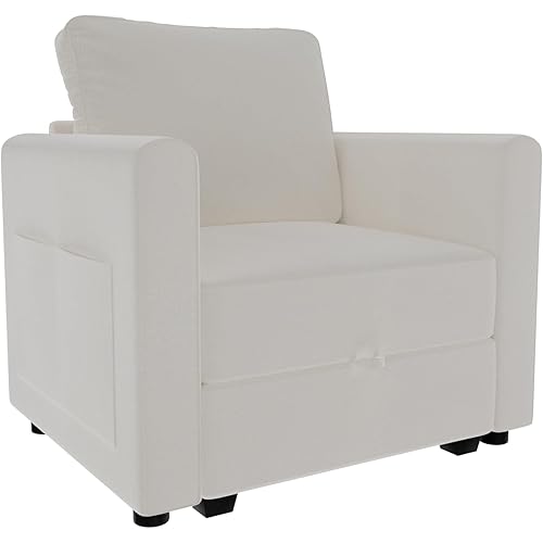 mestyl Modular Sectional Sofa, Convertible Couch with Hidden Storage, Side Pockets Tool-Free Assembly, Round-Edge Design, Beige, Single seat with armrests