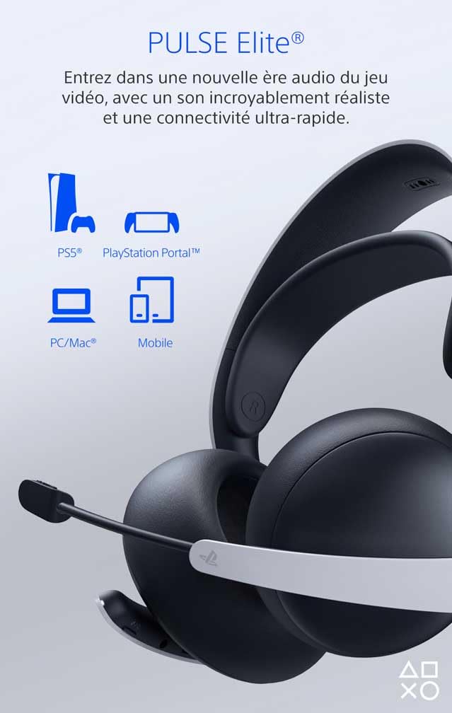 Playstation Sony, Casque-Micro sans Fil Pulse Elite 5, Compatible PC et Mac, Audio sans Perte Link, Micro Rétractable, Réduction de Bruit IA, 30h d’Autonomie, Couleur : Blanche