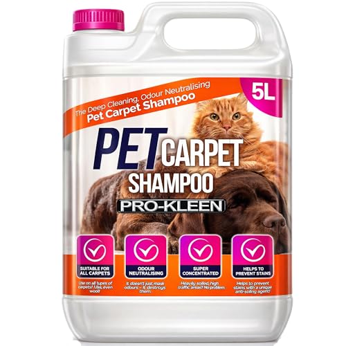 Pro-Kleen Pet Carpet Cleaner Professional upholstery extraction shampoo solution, with reactivating odour treatment, Suitable for all Carpet Cleaning Machines (5 Litres)