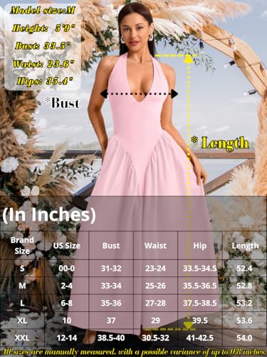 Image of ChiaoLezhee Deep V Neck Dress, Halter Maxi Dresses, Vacation Date Night, Sexy for Women Corset Flowy Wedding Guest Drop Waist