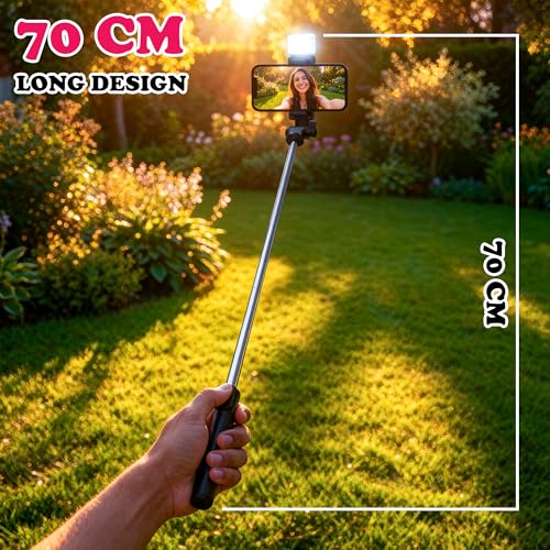 Image of SWAPKART 3-in-1 Extendable Selfie Stick Tripod with Wireless Bluetooth Remote & LED Light for Photoshoot, Make Up & Selfie 70cm, Compatible with Smartphones & GoPro