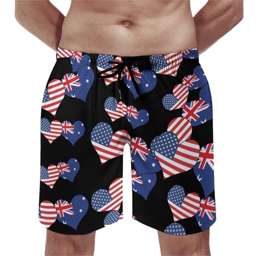 U.S.A Australia Love Flag Men's Swim Trunks Board Shorts Beachshorts Swimsuits with Pockets Mesh Liner