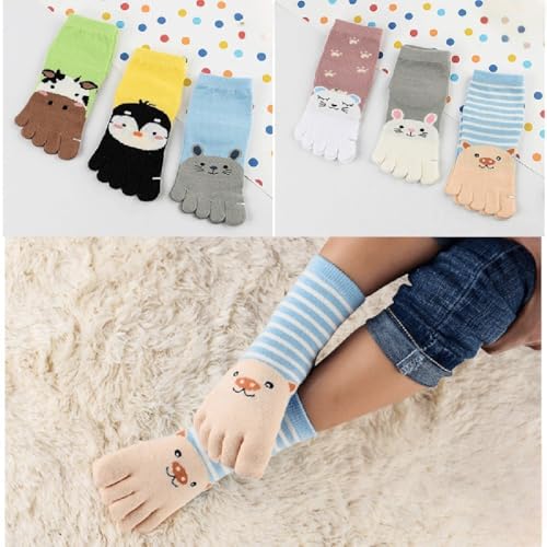 6 Pair Kids Toe Socks Cartoon Five Finger Cotton Socks Breathable Ankle Socks for Boys Girls4