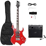 GLARRY Electric Guitar Buring Flame Design HSH Pickup for Beginner Right Hand with 20W AMP, Cable, Strap, Bag, Tremolo Arm and Accessories (Red)