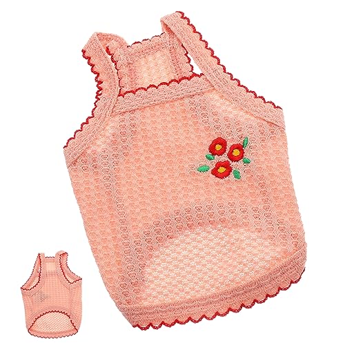 NOLITOY ペット服サマードレス花柄刺繍子犬ベストピンク XS 犬と飼い主のお揃いの服 犬の衣装 ペット冷却ベスト 繁殖 犬用冷却マット 子犬のベストの装飾 耐摩耗性子犬シャツ 綿ポリエステル