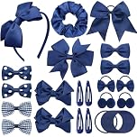 Yueshop 50Pcs Navy Blue Girls School Hair Accessories Kit, Bow Hair Cips Ponytail Holder Elastics Headband Hair Ties Baby Hair Barrettes for Girls Christmas Birthday Gift