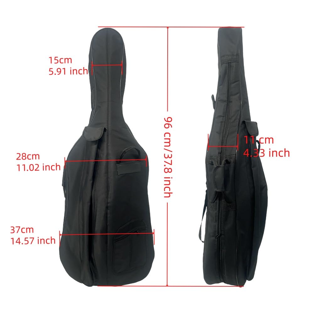 Vetimobato Bolsa para violonchelo tamaño 1/4, funda suave acolchada con correas de mochila y bolsillo para accesorios, resistente al agua, ligera, portátil, bolsa de violonchelo