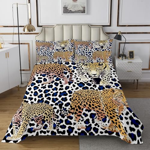 jejeloiu Leopard Bedspread Queen Size Girls Black and Black Cheetah Print Coverlet Set Teens Wild Animal Quilted Coverlet Breathable Soft Lightweight Chic Room Decor