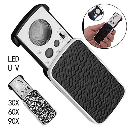 Pocket Magnifying 30X 60X 90X Jewellers Magnifier Glass Uv Led Slide Light Jewelers Loupe With Light #TOP1