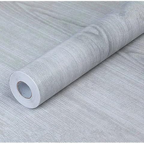 WDragon Self-adhesive PVC Decorative Paper Gray Wood Grain Counter Paper Furniture Cabinets Wardrobe Shelf Liner Wallpaper,45cm X 330cm (Light Gray) Cover