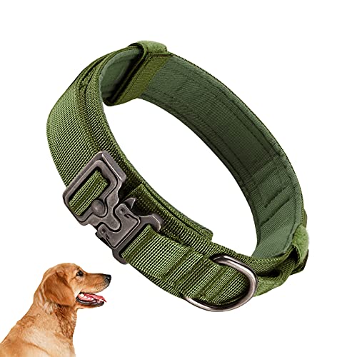 The Olive Green Dog Collar 11 VICYUNS Tactical Dog Collar with Handle for Medium Large Breeds ...
