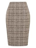 Midi Skirt with Slit Fall Fashion 2023 High Waisted Pencil Bodycon Tweed Grid Wool Plaid Skirts Winter Clothes, Grid Coffee, M