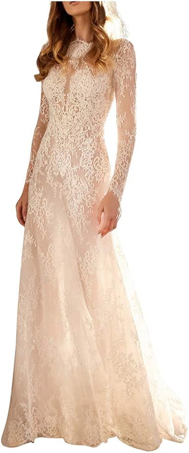 amazon long sleeve wedding dresses