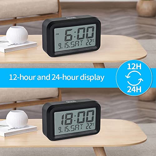 Kwanwa Alarm Clock, With Calendar, Temperature, Day Digital Clock, 12/24Hr, Snooze, Auto-Dimming Led/Lcd Display, Battery Operated, Cordless Small Clock For Desk, Wall Mounted #TOP6
