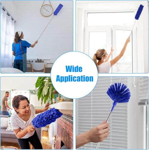 Image of 2 in 1 Long Handle Microfiber Feather Ceiling Duster for Dust Cleaning with extendable Pole 30-100 Inch with Anti Scratch Bendable Head for Cleaning High Cobweb Stick high Ceiling Fan Mop