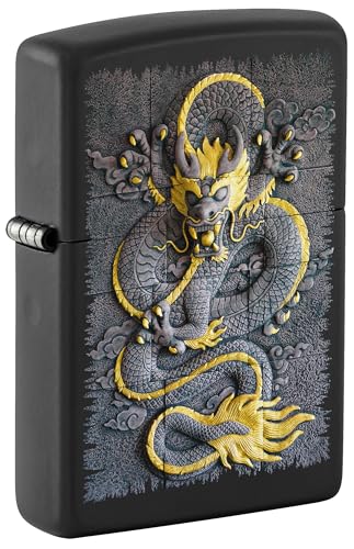 Zippo Lighter: Stone Dragon Design - Black Matte 81713