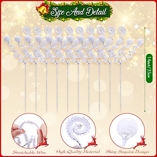 10 Pieces 14 Inches Christmas Curly Tree Picks and Sprays Christmas Tree Decorations Christmas Glitter Berries Spiral Stem for Christmas Tree Ornaments DIY Wreath Crafts Winter Home Decor (White)