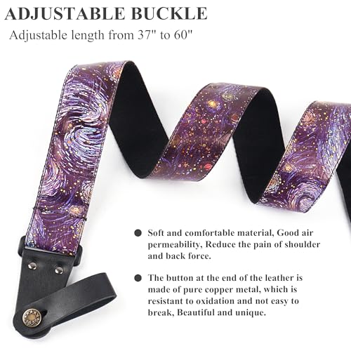 Image of Adjustable Guitar Strap Includes 2 Strap Locks & 2 Matching Picks & 1 Picks Holder & 1 leather Strap Button.