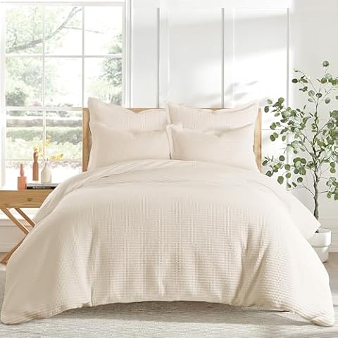 Levtex Home - Cloud Waffle Comforter Set - King Comforter + Two King Pillow Cases - Waffle Weave - Undyed Cream - Comforter (106 x 94in.) and Pillow Case (36 x 20in.) - Cotton Cover