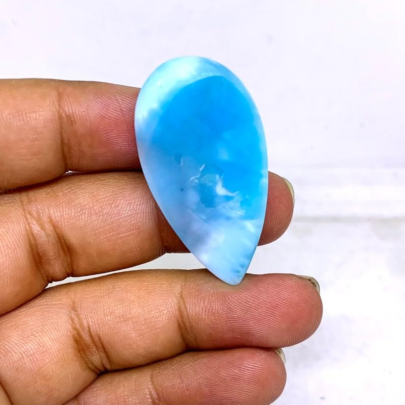 Pierre de larimar véritable forme poire 41mm cabochon de qualité pour pendentif d'exception - 5