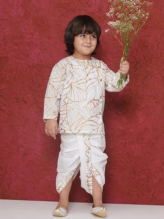 Image of AJ DEZINES Kids Ethnic Wear Pure Cotton Dhoti Kurta Set For Boys