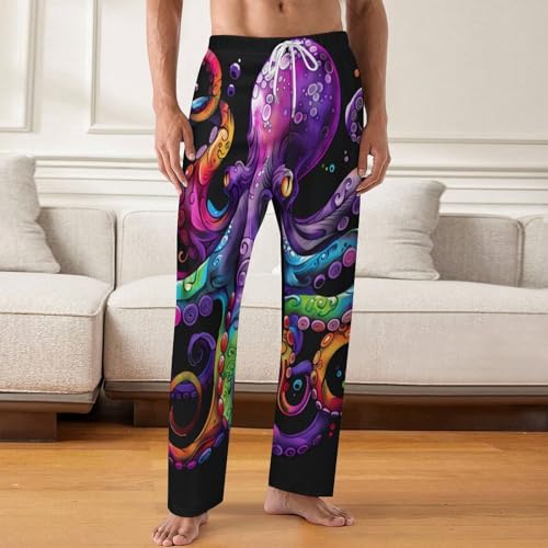 Elegant Colored Elegant Octopus Mens Pajama Pants Print Lounge Pant PJ Bottoms Sleepwear Loungewear2