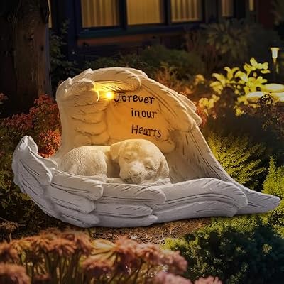 ZhiYo-GD Pet Dog Solar Garden Memorial Statue – Outdoor Resin Angel Puppy with Solar Light, Guardian Angel Dog Memorial Gift for Patio, Lawn, Yard, or Garden Christmas Decor