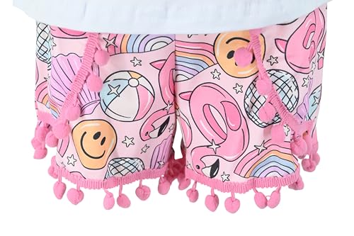 Image of Unique Baby Girls Toddler Big Kid Sleeveless Tank with Pom Pom 2pc Shorts Set Outfit