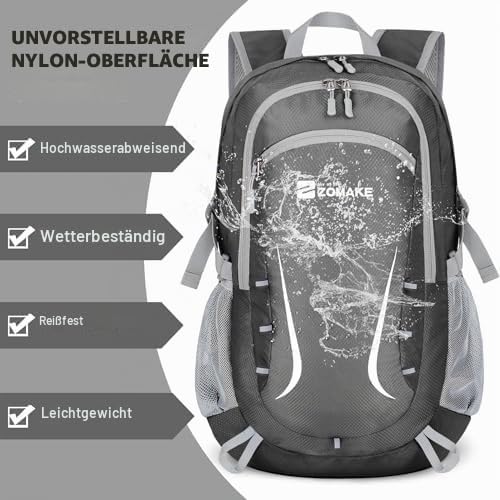 ZOMAKE Faltbarer Rucksack Leicht,Wanderrucksack Rucksäcke,35L(Mittelgrau) – Ansicht 5