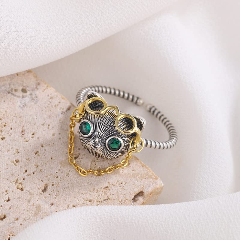 Image of 925 Sterling Silver Cat Vintage Ring Punk Open Adjustable Animal Ring