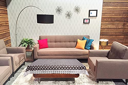 Image of The Furnishing Tree Waterproof PVC Rectangle Shaped 2 Seater Table Cover WxL 45x70 inches Interlocked Ropes Pattern Grey with White Border lace