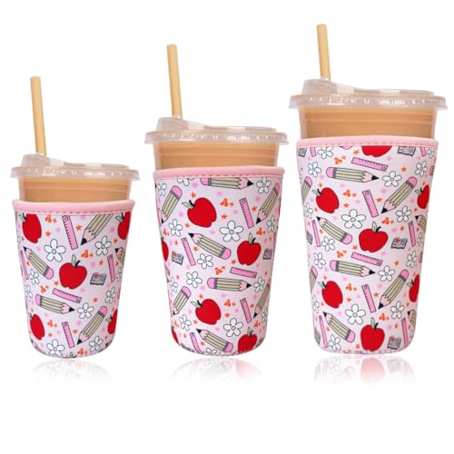 Image of Reusable Insulated Neoprene Iced Coffee Cup Sleeve, Durable Drink Sleeve for Cold Beverages, Beverage Holder for Iced Coffee, Teacher Treasure