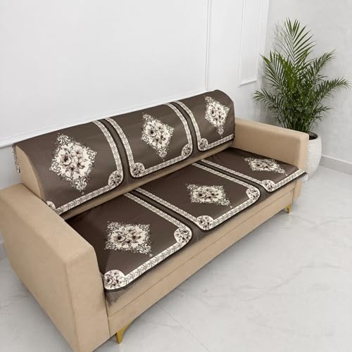 Image of Homerz Premium Waterproof Jasmine Joe Sofa Seat Cover - Floral Printed Sofa Protector | Non-Slip, Washable & Durable Sofa Protector (Coffee, 7 (3+2+2) Seater with Back)