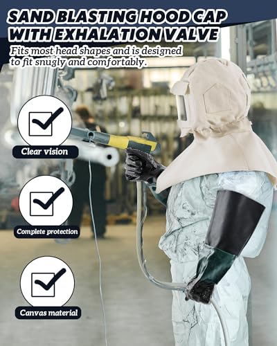 Image of 3Pcs Shawl Cap Sandblasting Mask Set, 1 Sand Blasting Hood Cap 1 Gloves 1 Sandblasting Hood Replacement Lens Glass
