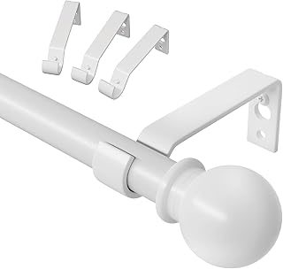 Barra cortinas blanca 80-224 cm, Juego de barras de cortina ajustables con soportes