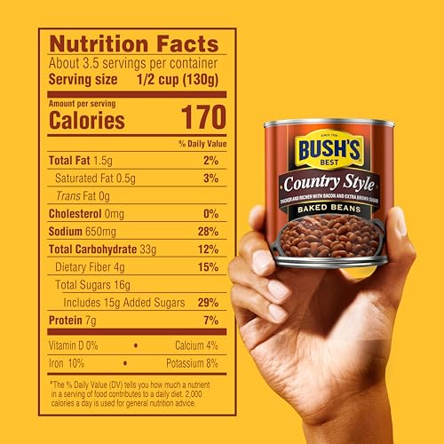 Image of BUSH'S BEST 16 oz Canned Country Style Baked Beans, Source of Plant Based Protein and Fiber, Gluten Free, (Pack of 12)