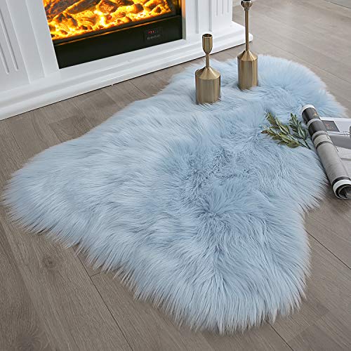 Ashler Soft Faux Sheepskin Fur Chair Couch Cover Light Blue Area Rug