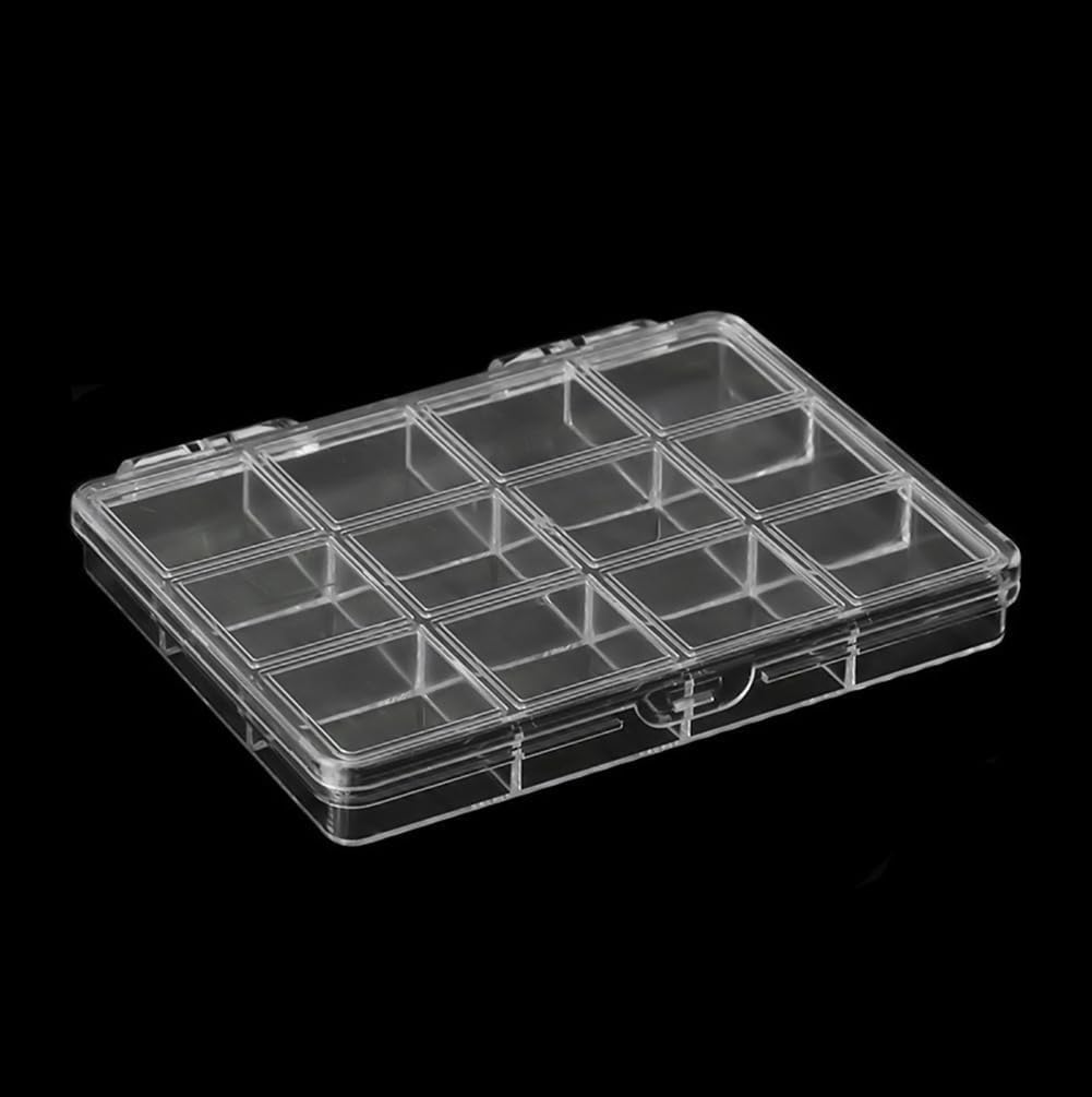 12 Grids Clear Plastic Organizer Box, Storage Container Jewelry Box Transparent Plastic Nail Art Decorations Container for Nail Rhinestone Crystal Glitter Accessories Bead Earrings,3 Pieces
