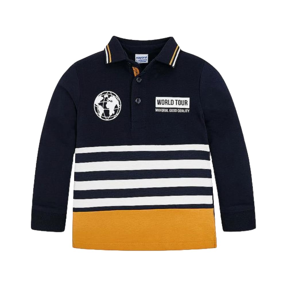 Generico Polo de manga larga para niño y niño, algodón elástico, cuello clásico, serigrafía World Tour, 4110, ideal para la temporada otoño-invierno