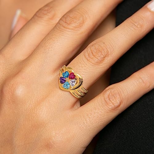 3UMeter 925 Sterling Silver Custom Birthstone Rings for Women 1-8 Birthstones Mothers Ring Custom Engraved Mother Daughter Rings Anniversary Promise Rings for Mom Grandma Women Wife4