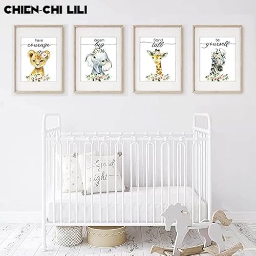 Elephant Flower Inspirational Words Woodland Crown Animals Adorable Art Print Set Of 4 (8”X10”), Motivational Quote Phrases Wall Art Poster For Nursery Baby Kids Room Home Decor, No Frame (Flower) #TOP1