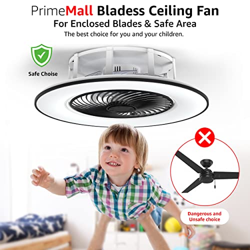 Primemall Bladeless Ceiling Fan With Light And Remote Control Low Profile Ceiling Fan 22" Modern Enclosed Multi-Speed Indoor Ceiling Fan 3 Color Temperatures Smart Led Dimmable Lighting (Black) #TOP1