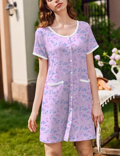 Image of Ekouaer 2 Pack Nightgowns for Women Button Down Houese Dress with Pockets
