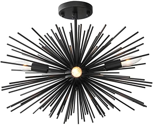 ZIRALIO Black Sputnik Chandelier Starburst Chandelier Light Fixture Flush Mount Ceiling Light for Bedroom Kitchen Island Entryway Foyer, 19in 10LB Solid Metal