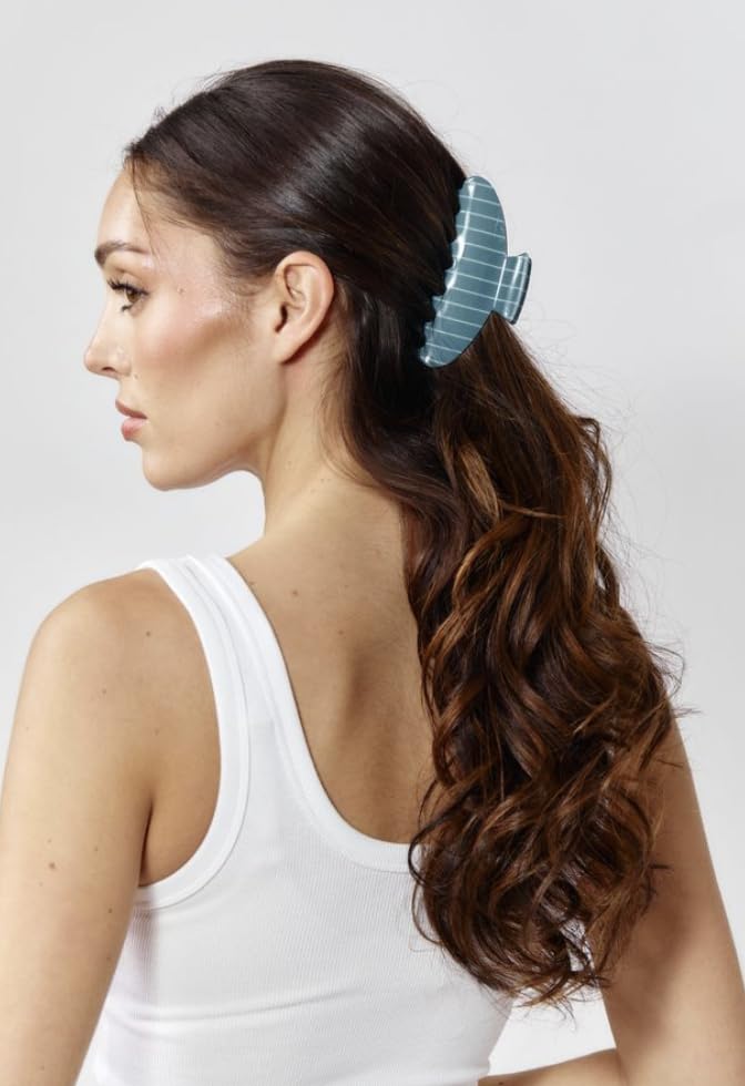 Almere Hair Claw Clip, Striped and Camo Pattern, Women's Hair Accessories for Thick or Thin Hair, 4 inch No-Slip (Blue Thin Stripe) - Image 3